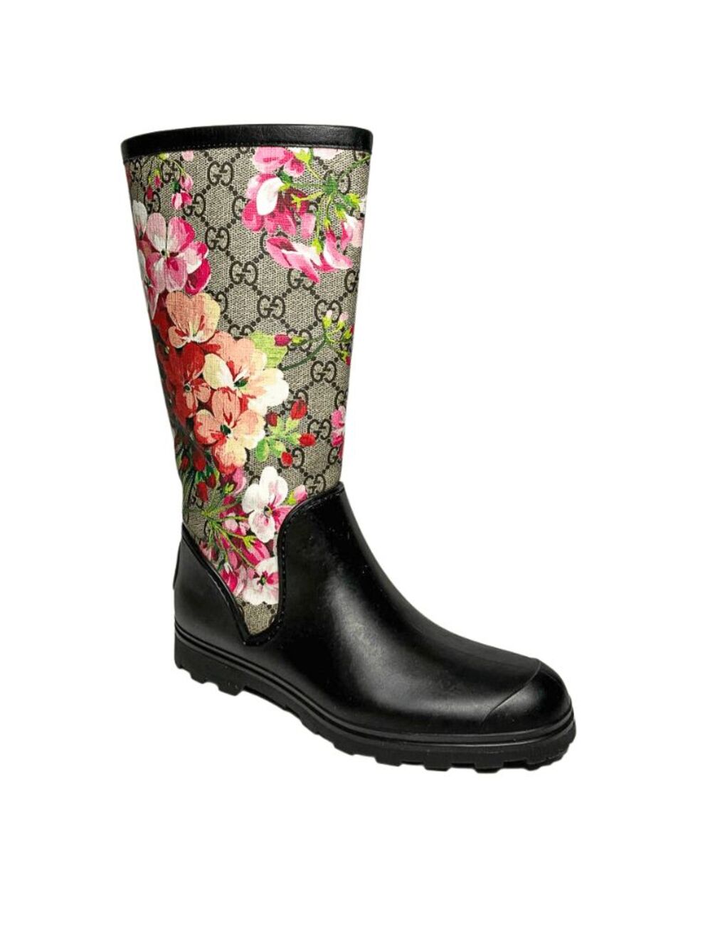 Gucci Blooms GG Supreme Logo Monogram Rain Boots EU 36 Floral Rubber Mid Calf